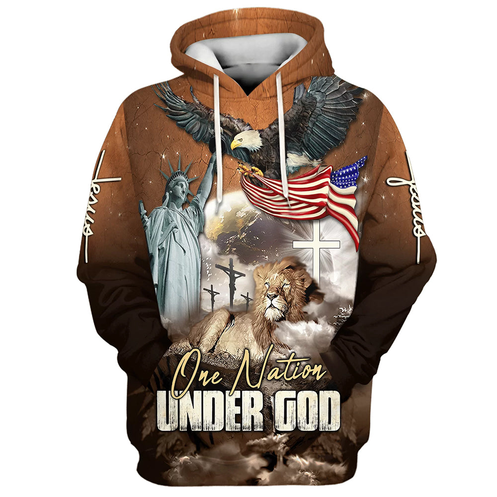 One Nation Under God Bald Eagle American Flag and Lion Hoodies - Men & Women Christian Hoodie - 3D Printed Hoodie