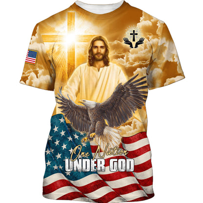 One Nation Under God Bald Eagle Jesus Christ 3d Shirts - Christian T Shirts For Men And Women