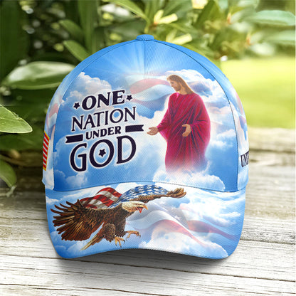 One Nation Under God Baseball Cap For Jesus Lovers Drawing Vector Style Blue