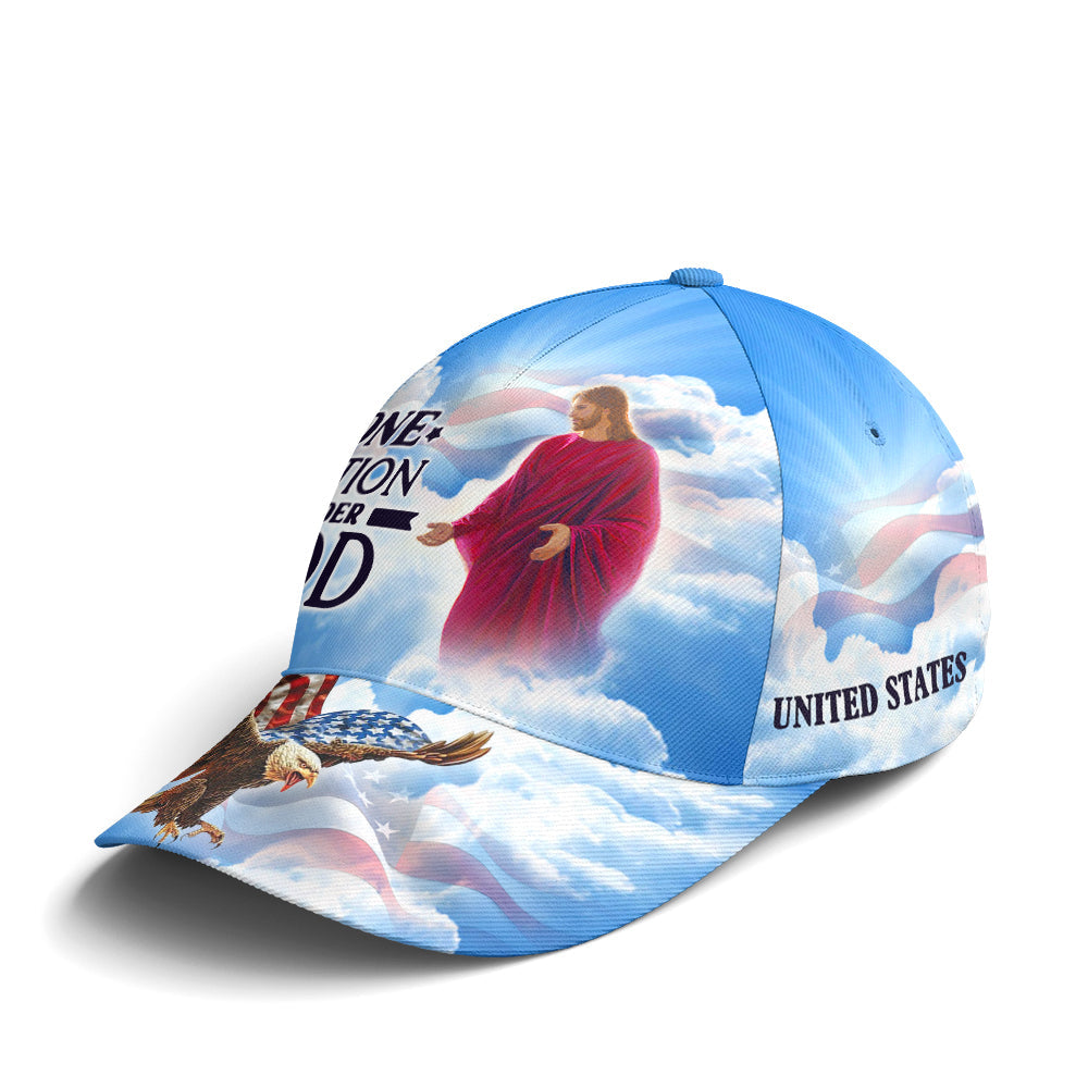 One Nation Under God Baseball Cap For Jesus Lovers Drawing Vector Style Blue