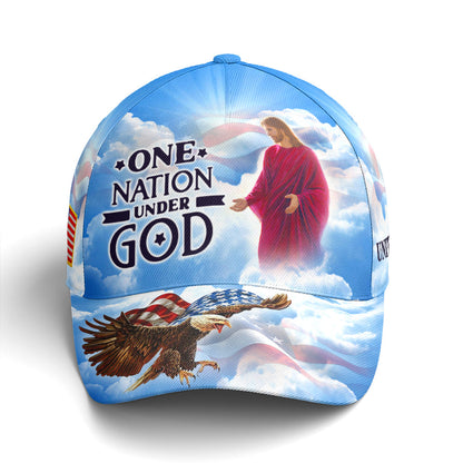 One Nation Under God Baseball Cap For Jesus Lovers Drawing Vector Style Blue