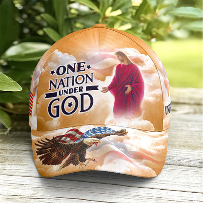 One Nation Under God Baseball Cap For Jesus Lovers Drawing Vector Style Yellow