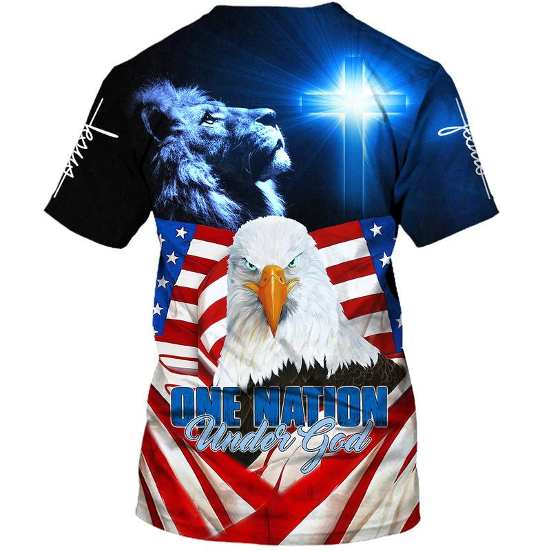 One Nation Under God Beautiful Lion Eagle 3d Shirts - Christian T Shirts For Men And Women