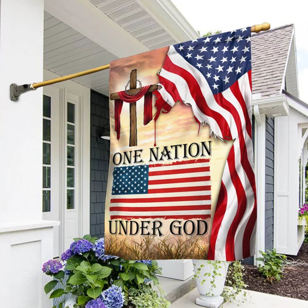 One Nation Under God Christian Cross American House Flag - Christian Garden Flags - Outdoor Religious Flags