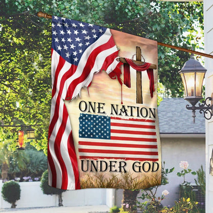 One Nation Under God Christian Cross American House Flag - Christian Garden Flags - Outdoor Religious Flags