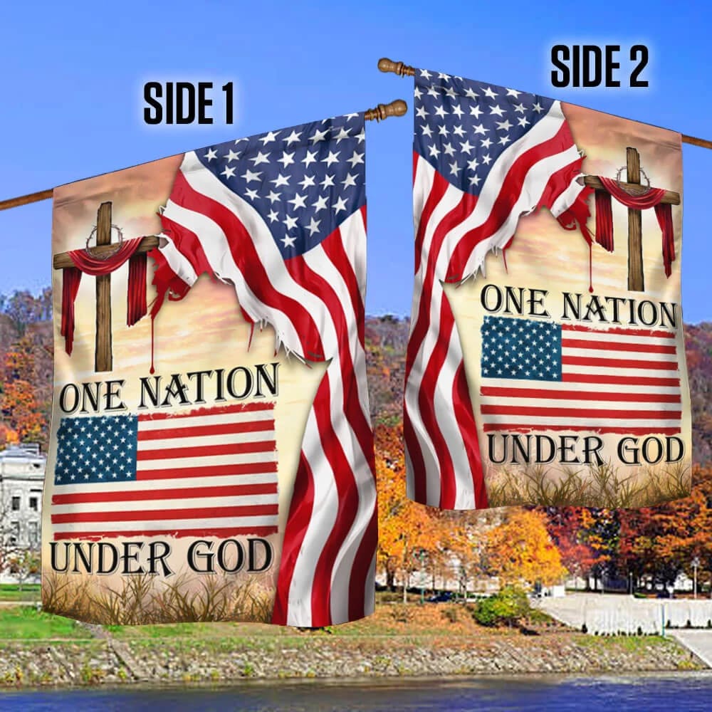 One Nation Under God Christian Cross American House Flag - Christian Garden Flags - Outdoor Religious Flags