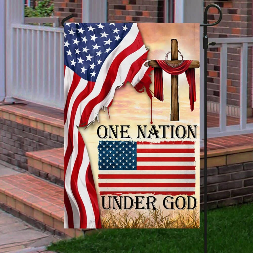 One Nation Under God Christian Cross American House Flag - Christian Garden Flags - Outdoor Religious Flags