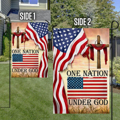One Nation Under God Christian Cross American House Flag - Christian Garden Flags - Outdoor Religious Flags