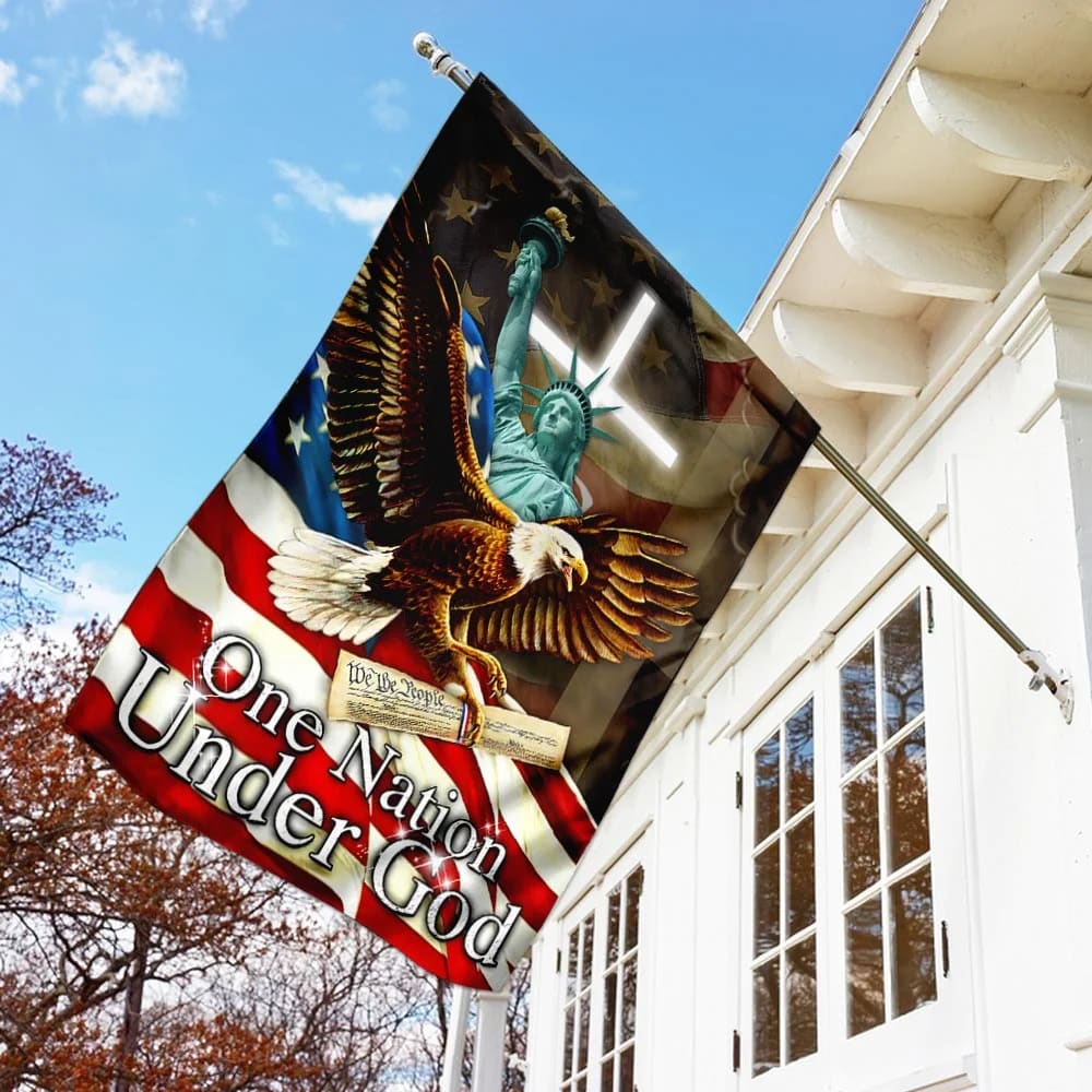 One Nation Under God Christian Cross Eagle House Flags - Christian Garden Flags - Outdoor Christian Flag