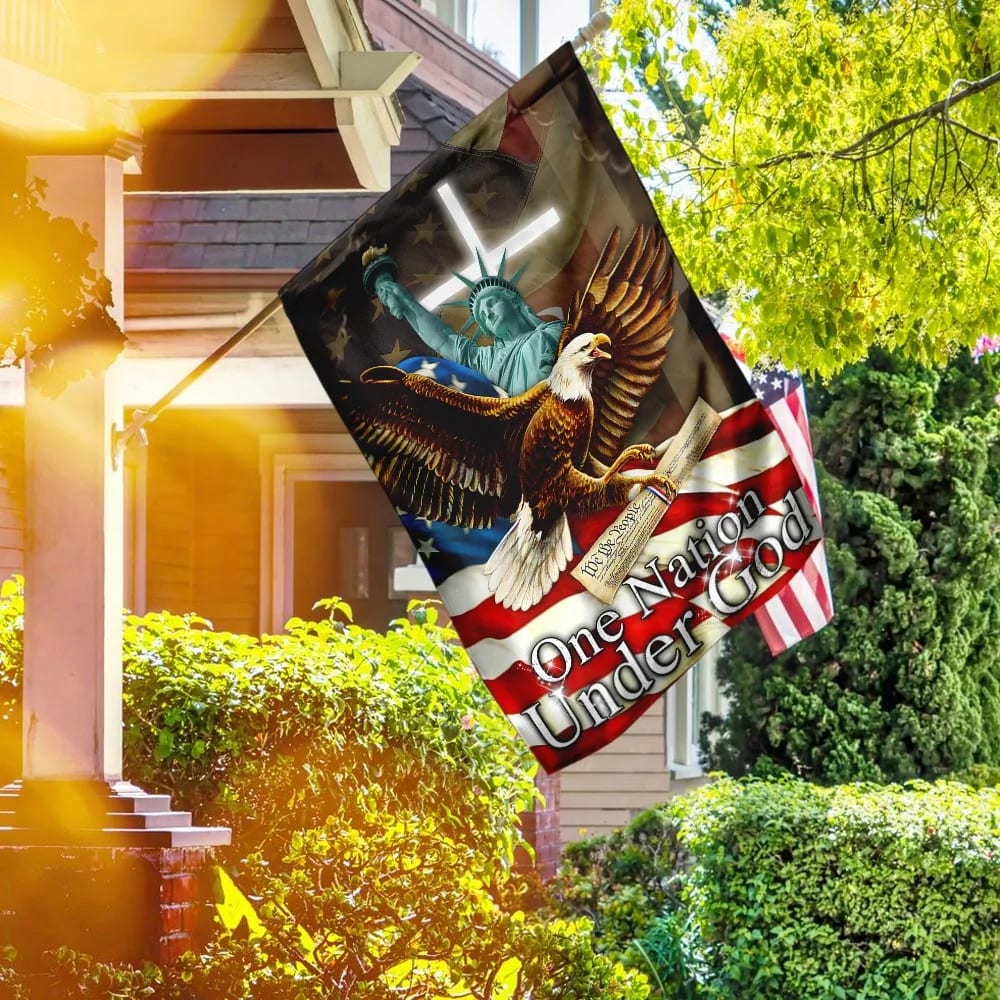 One Nation Under God Christian Cross Eagle House Flags - Christian Garden Flags - Outdoor Christian Flag