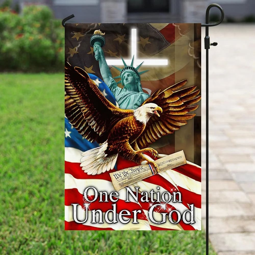 One Nation Under God Christian Cross Eagle House Flags - Christian Garden Flags - Outdoor Christian Flag