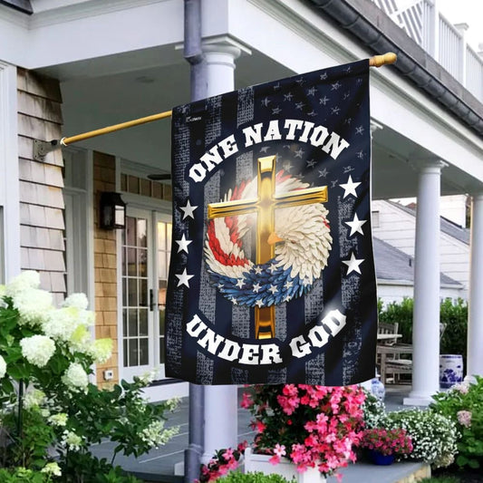 One Nation Under God Christian Wreath House Flags - Christian Garden Flags - Outdoor Christian Flag