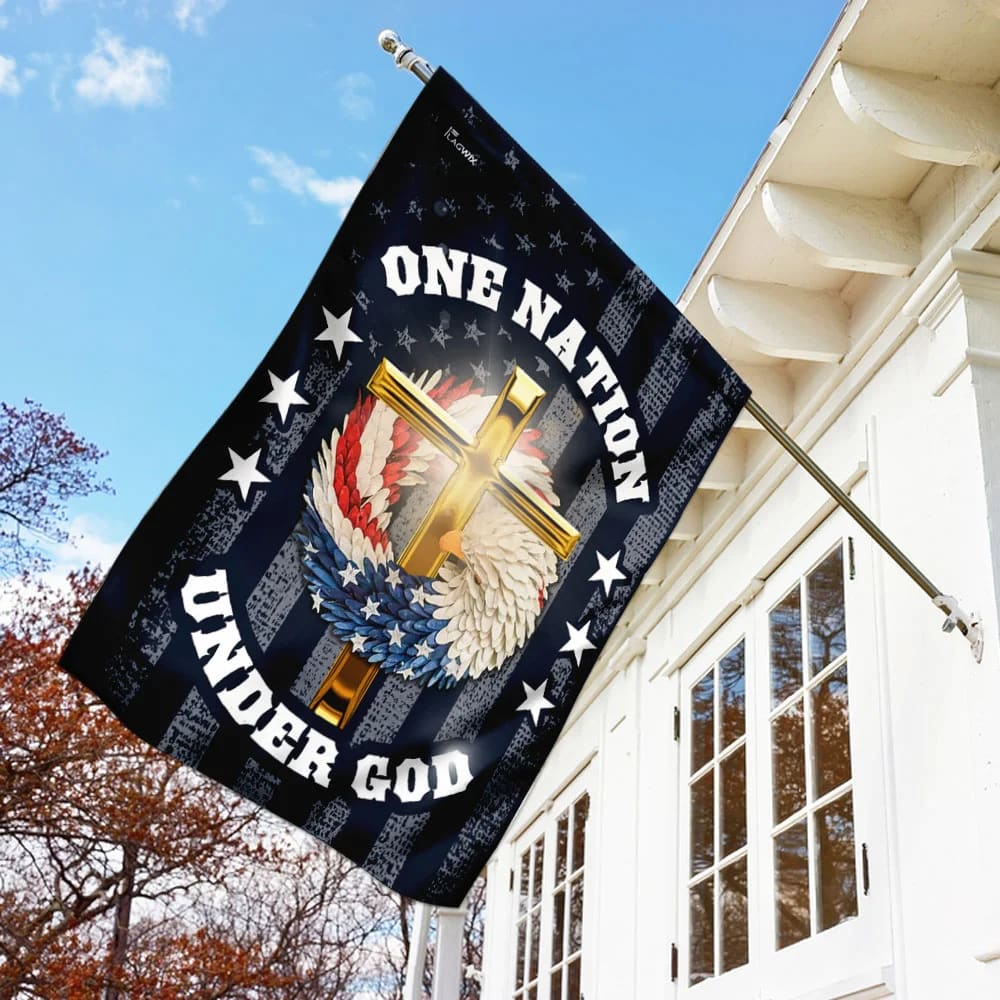 One Nation Under God Christian Wreath House Flags - Christian Garden Flags - Outdoor Christian Flag