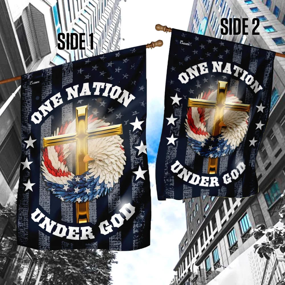 One Nation Under God Christian Wreath House Flags - Christian Garden Flags - Outdoor Christian Flag