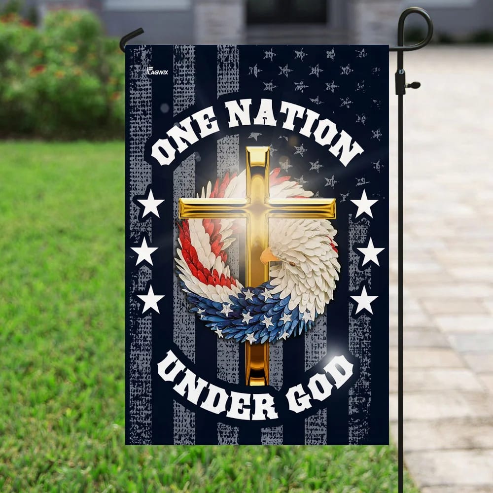 One Nation Under God Christian Wreath House Flags - Christian Garden Flags - Outdoor Christian Flag