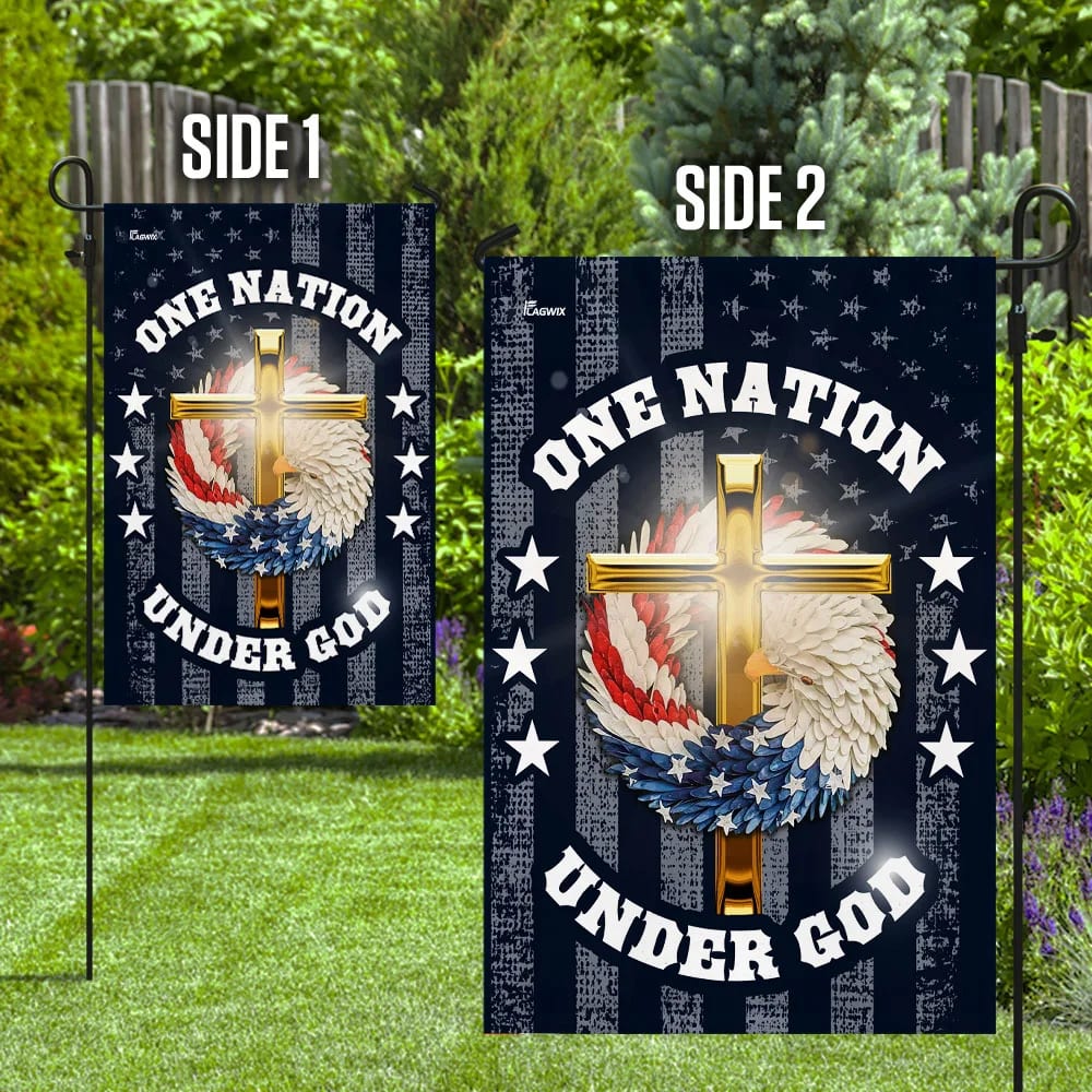 One Nation Under God Christian Wreath House Flags - Christian Garden Flags - Outdoor Christian Flag