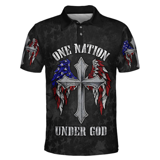 One Nation Under God Cross American Polo Shirt - Christian Shirts & Shorts