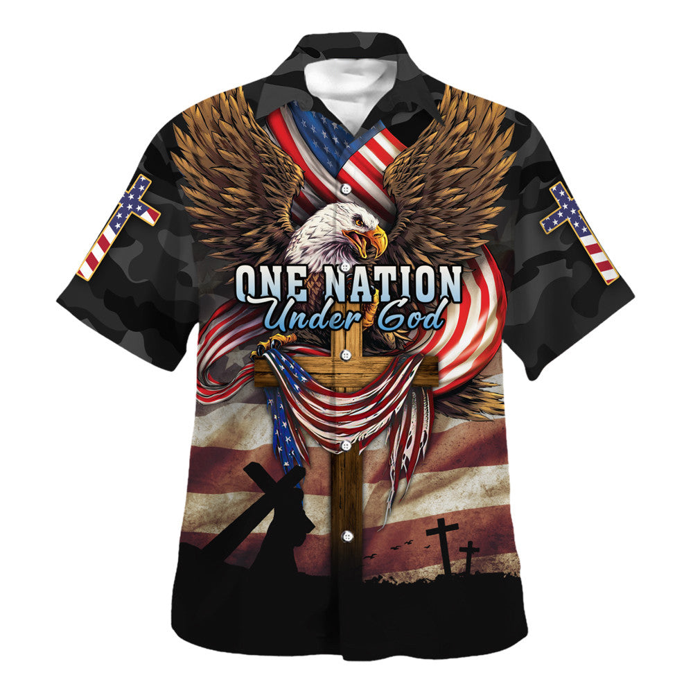 One Nation Under God Cross Eagle Hawaiian Shirt - Christian Hawaiian Shirt - Religious Hawaiian Shirts