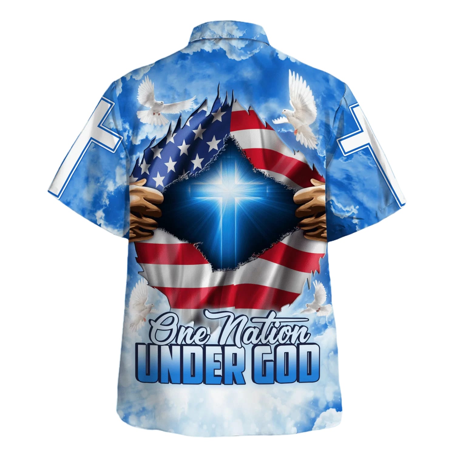 One Nation Under God Cross Hawaiian Shirts - Christian Hawaiian Shirt - Hawaiian Summer Shirts