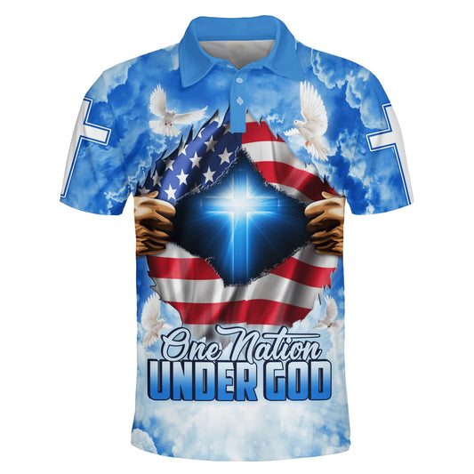 One Nation Under God Cross Polo Shirt - Christian Shirts & Shorts