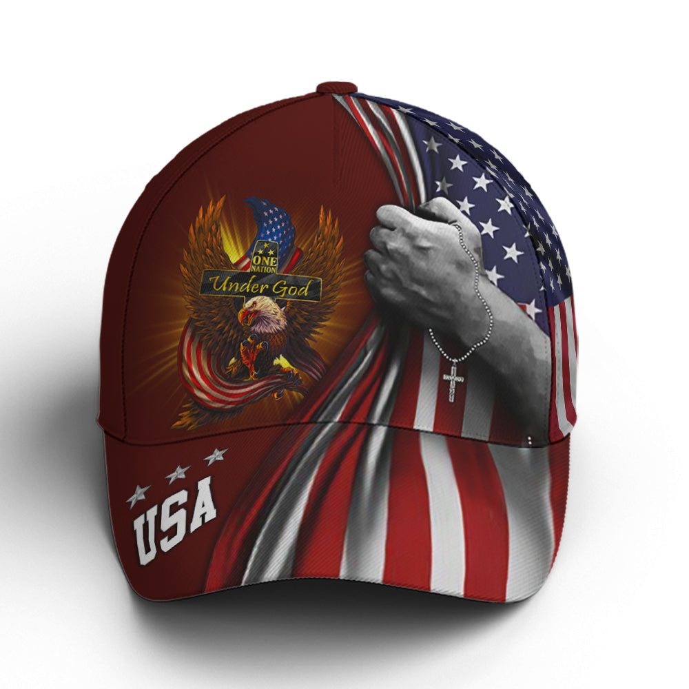 One Nation Under God Eagle American Flag Baseball Cap  Patriotic Classic Cap