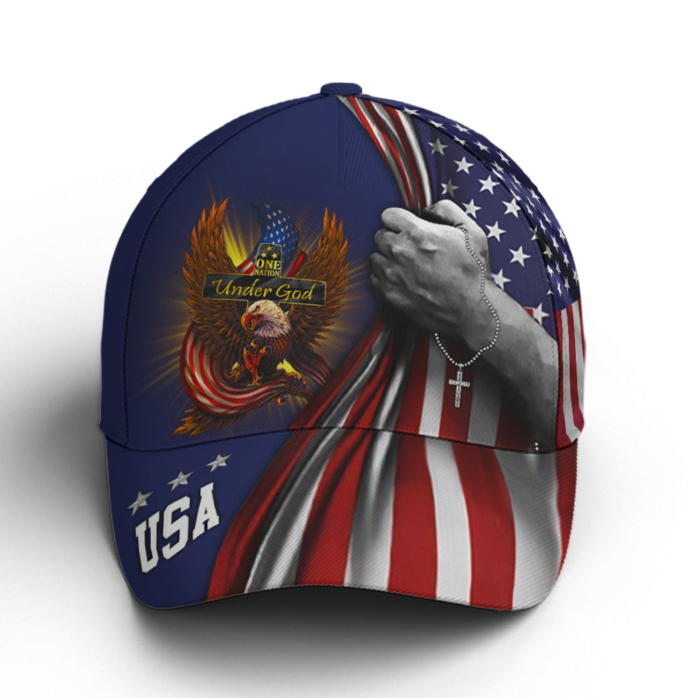 One Nation Under God Eagle American Flag Baseball Cap  Patriotic Classic Cap
