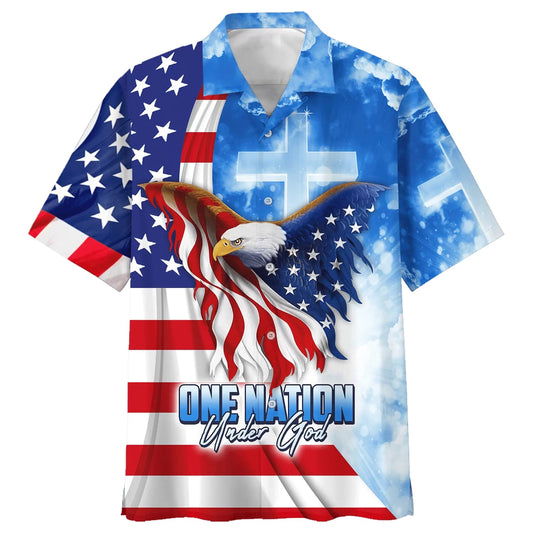 One Nation Under God Eagle American Hawaiian Shirt - Best Hawaiian Shirts - Christian Hawaiian Shirt