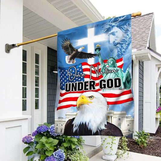 One Nation Under God Eagle American House Flag - Christian Garden Flags - Outdoor Religious Flags