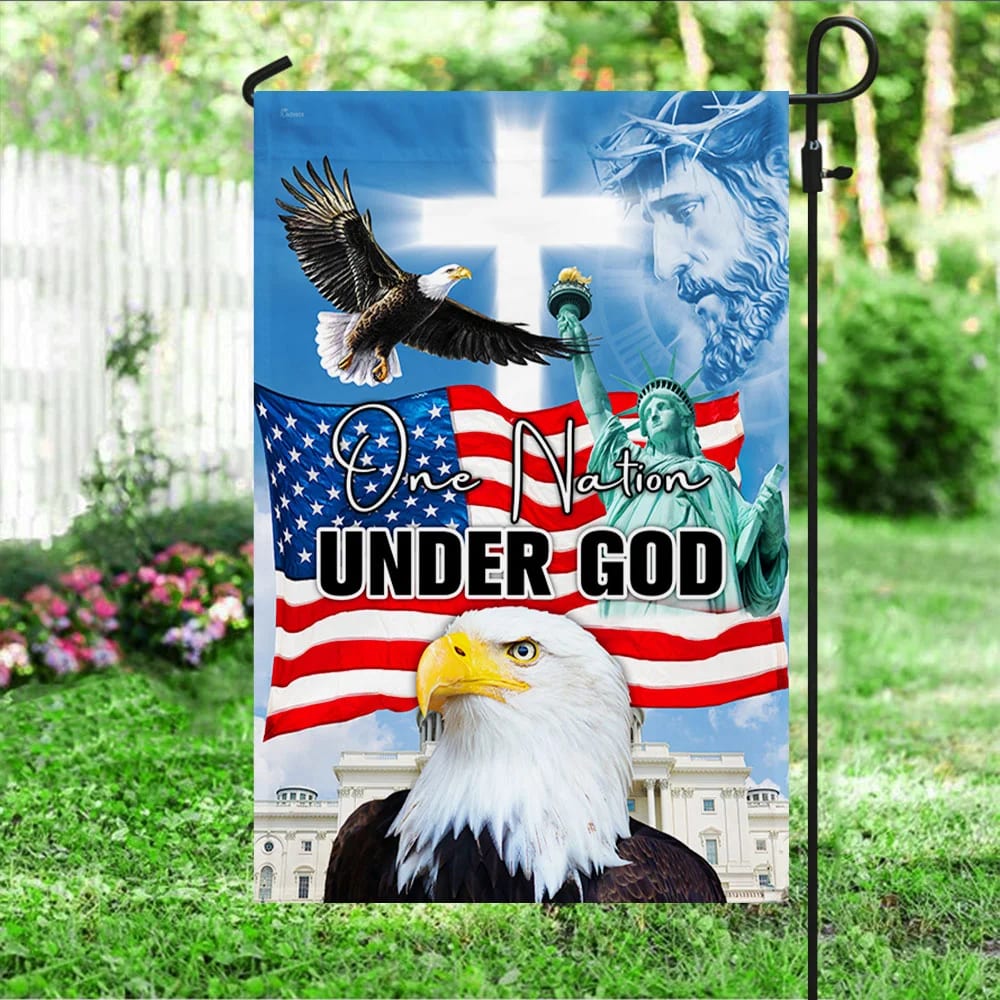 One Nation Under God Eagle American House Flag - Christian Garden Flags - Outdoor Religious Flags