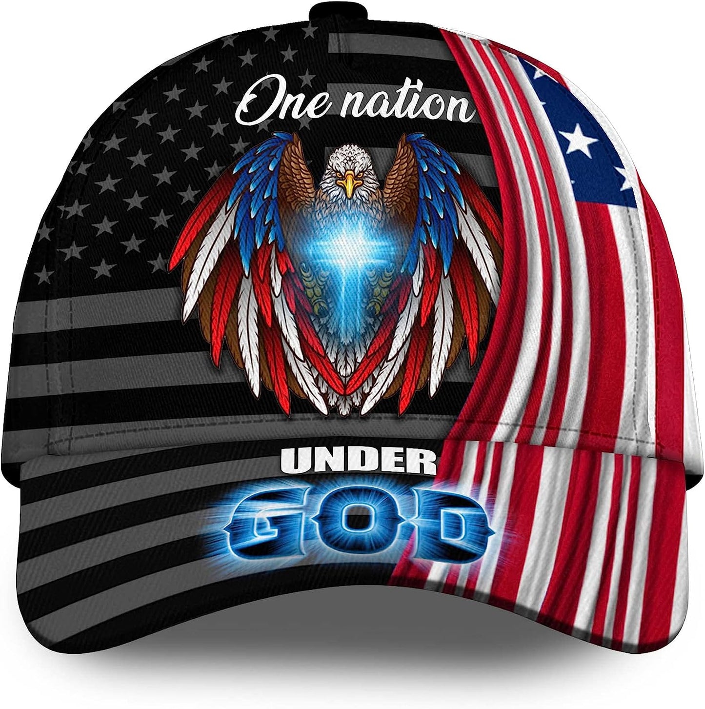 One Nation Under God Eagle Cross Patriots All Over Print Baseball Cap - Christian Hats For Men Women