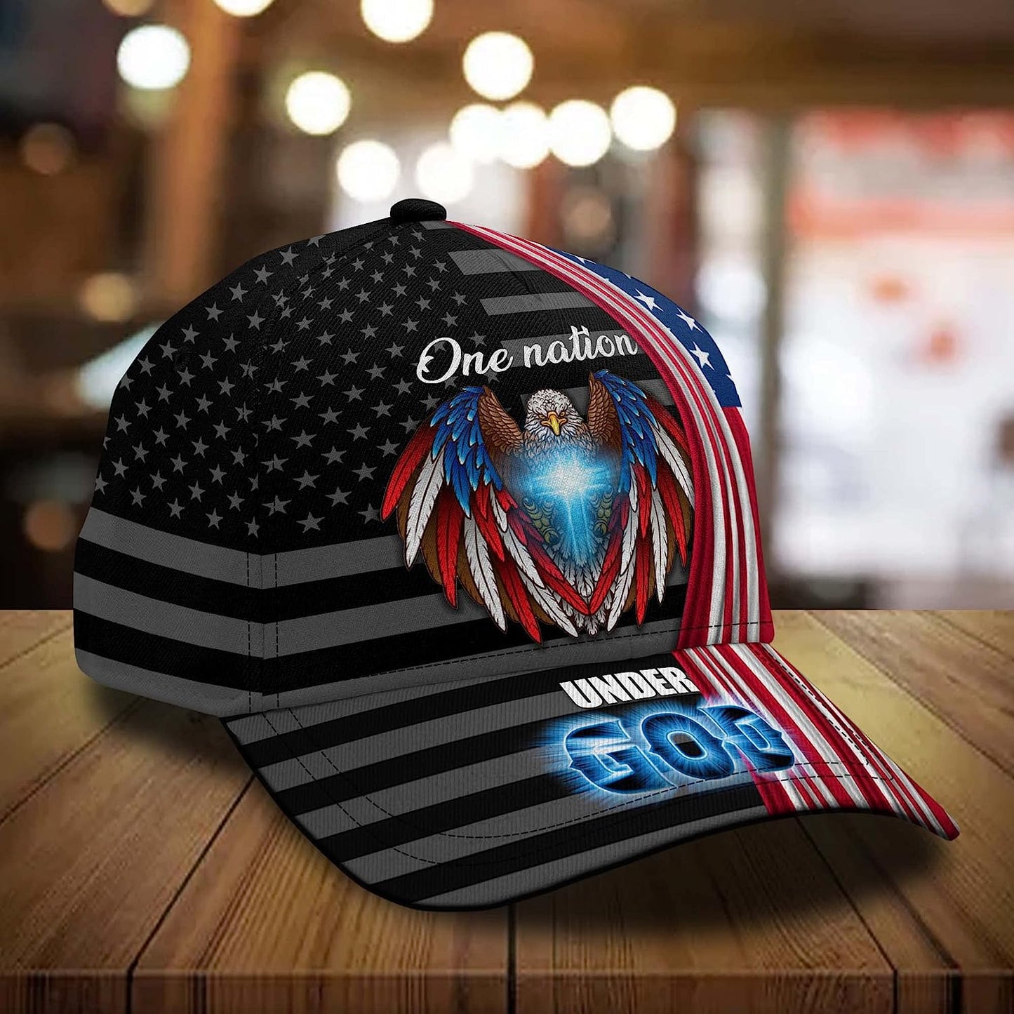 One Nation Under God Eagle Cross Patriots All Over Print Baseball Cap - Christian Hats For Men Women