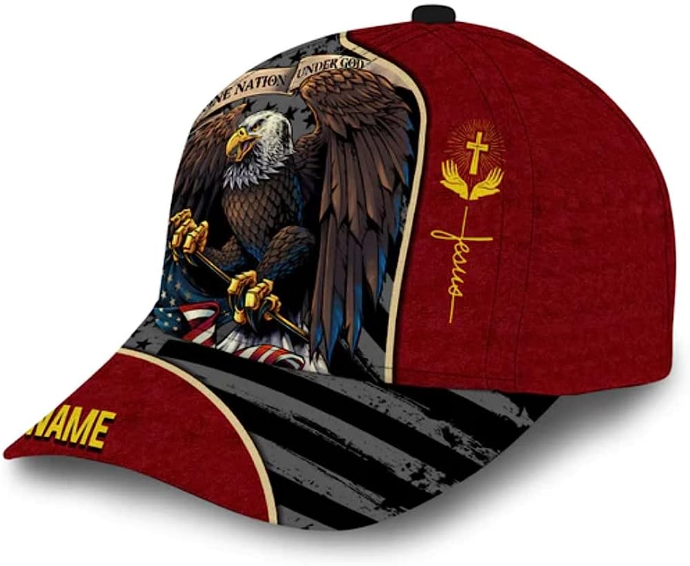 One Nation Under God Eagle Custom Name Classic Hat All Over Print - Christian Hats for Men and Women