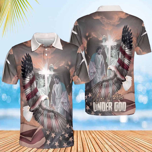 One Nation Under God Eagle Of Jesus Polo Shirts - Christian Shirt For Men And Women