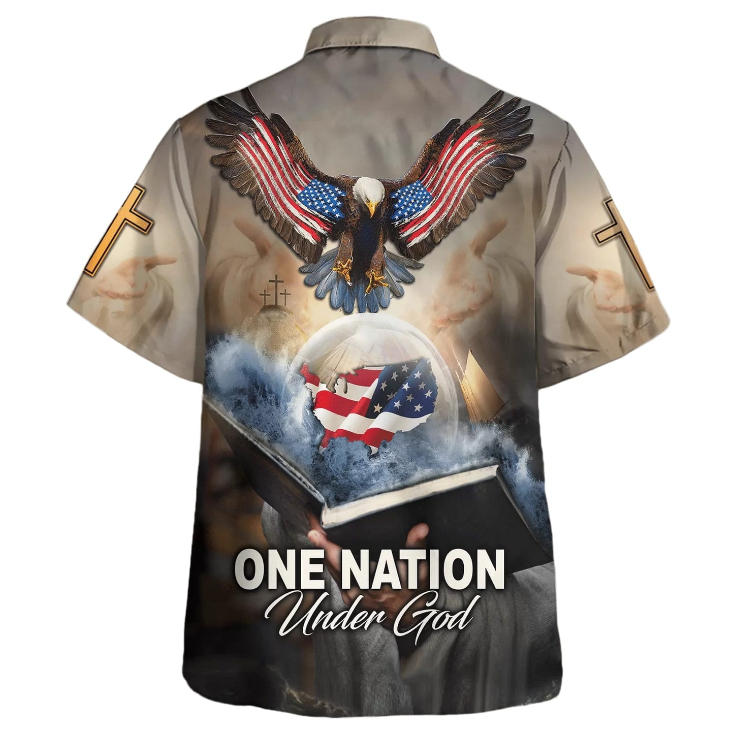 One Nation Under God Eagle With American Hawaiian Shirt - Christian Hawaiian Shirt - Religious Hawaiian Shirts