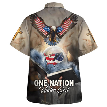 One Nation Under God Eagle With American Hawaiian Shirt - Christian Hawaiian Shirt - Religious Hawaiian Shirts