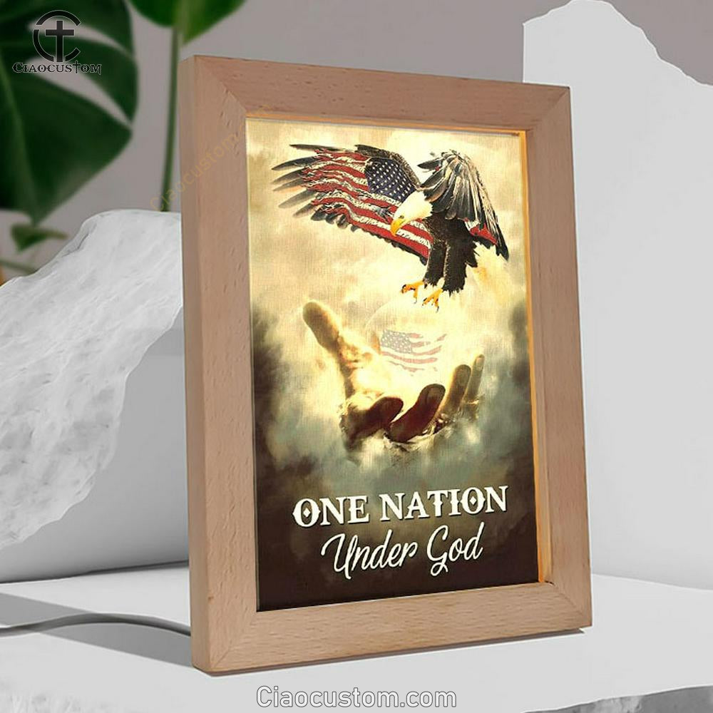 One Nation Under God Frame Lamp Prints - Bible Verse Wooden Lamp - Scripture Night Light
