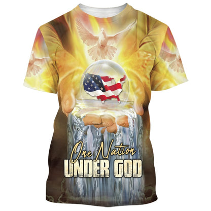 One Nation Under God Hand Hold Earth Dove 3d Shirts - Christian T Shirts For Men And Women