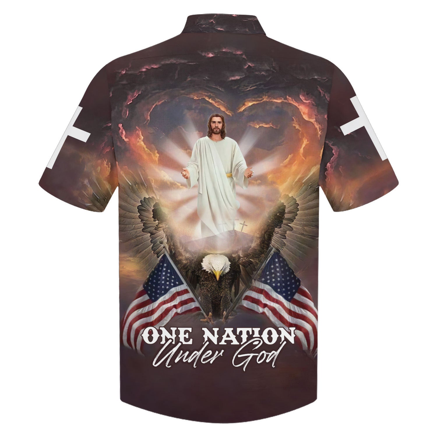 One Nation Under God Hawaiian Shirt - Jesus Arms Wide Open Hawaiian Shirts - Christian Hawaiian Shirt - Jesus Hawaiian Shirts