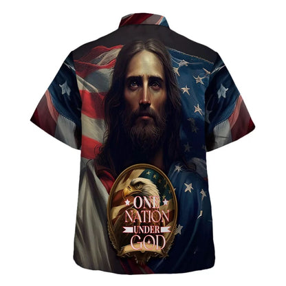 One Nation Under God Hawaiian Shirt - Jesus Eagle American Flag Hawaiian Shirts For Men & Women - Christian Hawaiian Shirt - Hawaiian Summer Shirts