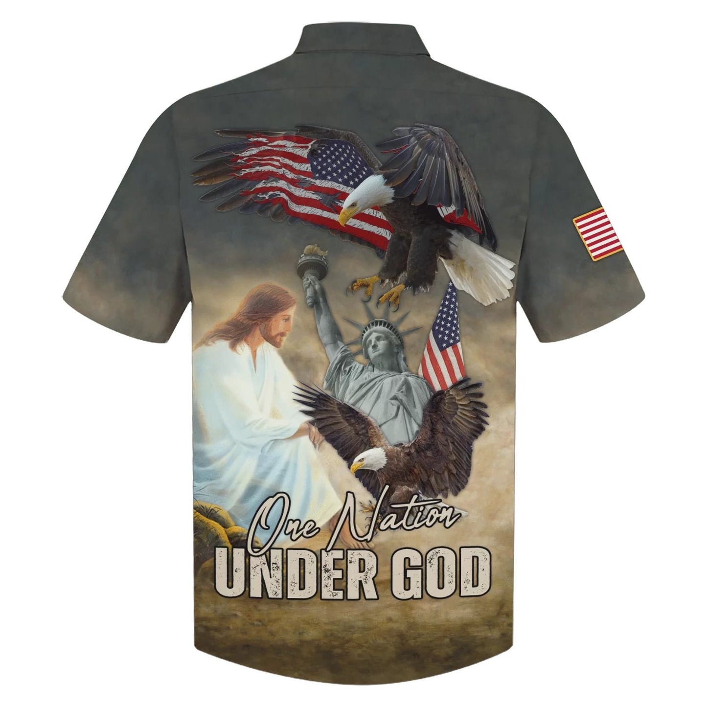 One Nation Under God Hawaiian Shirt - Jesus Eagle Flag Statue Of Liberty Hawaiian Shirts - Christian Hawaiian Shirt