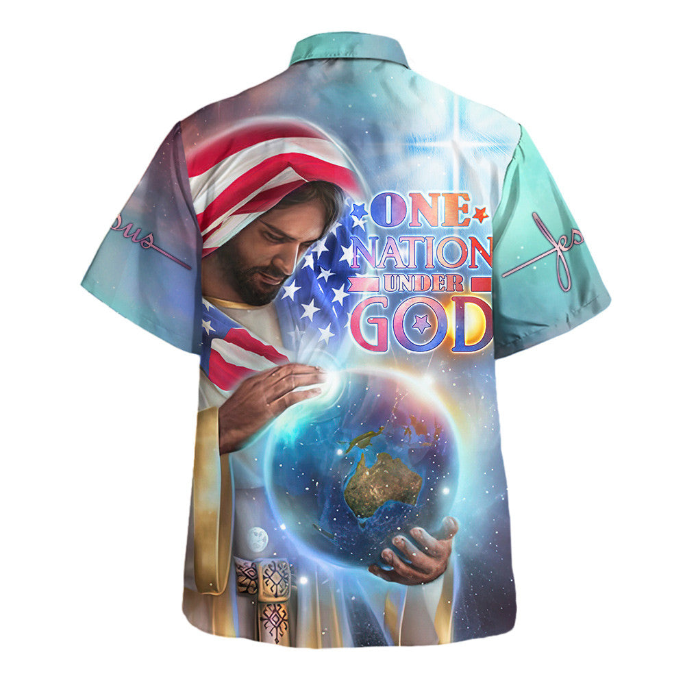 One Nation Under God Hawaiian Shirt - Jesus Holding Earth Hawaiian Shirts For Men & Women - Christian Hawaiian Shirt - Hawaiian Summer Shirts
