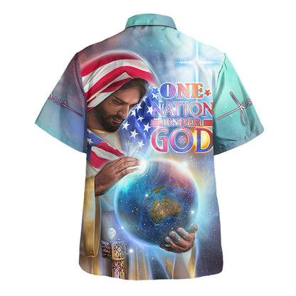 One Nation Under God Hawaiian Shirt - Jesus Holding Earth Hawaiian Shirts For Men & Women - Christian Hawaiian Shirt - Hawaiian Summer Shirts