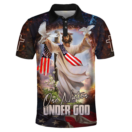 One Nation Under God Jesus And Dove American Polo Shirt - Christian Shirts & Shorts