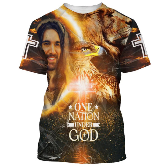 One Nation Under God Jesus And Eagle 3d T-Shirts - Christian Shirts For Men&Women