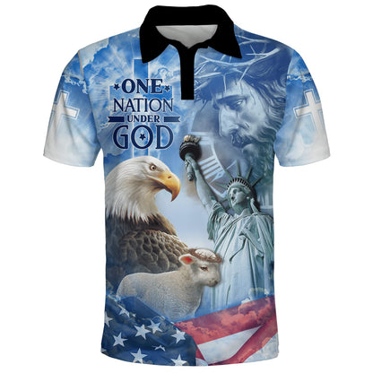 One Nation Under God Jesus Christ American Polo Shirt - Christian Shirts & Shorts