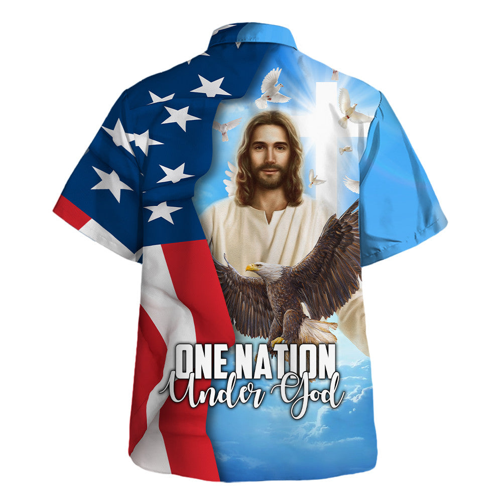 One Nation Under God Jesus Christ Eagle Hawaiian Shirt - Christian Hawaiian Shirt - Religious Hawaiian Shirts
