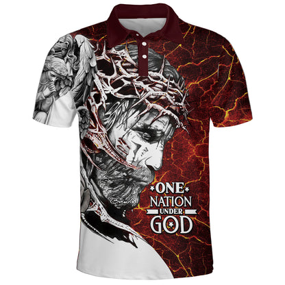 One Nation Under God Jesus Christ Polo Shirt - Christian Shirts & Shorts