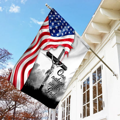 One Nation Under God Jesus Christian Cross American House Flags - Christian Garden Flags - Outdoor Christian Flag