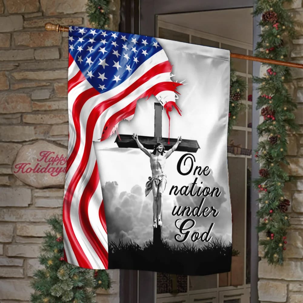 One Nation Under God Jesus Christian Cross American House Flags - Christian Garden Flags - Outdoor Christian Flag