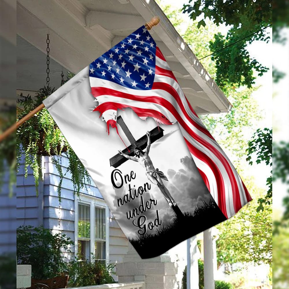 One Nation Under God Jesus Christian Cross American House Flags - Christian Garden Flags - Outdoor Christian Flag